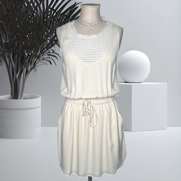 A.L.C. Dresses & Skirts - A.L.C. 100% Silk Blouson Mini Dress Sundress Cream Ivory Wool Crochet Coquette